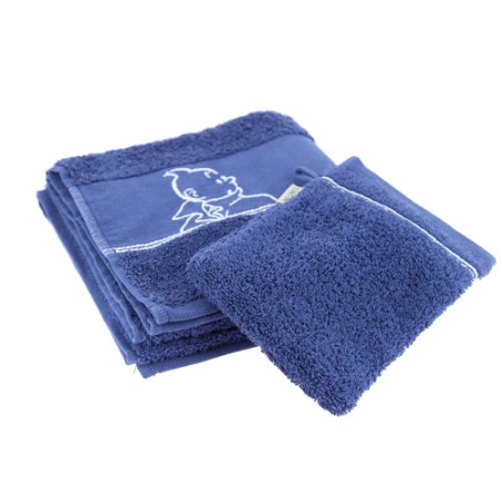 SERVIETTE (50X100) & GANT DE DOUCHE (15X21) - TINTIN -  COULEUR INDIGO